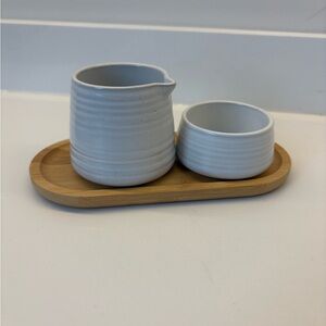 Nespresso White Ceramic Creamer and Sugar Set with Bamboo Tray